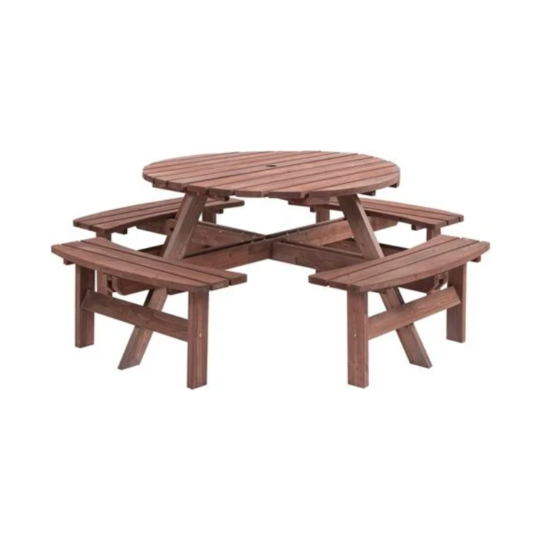 Garden 8 Seater Wooden Pub Bench Round Table
